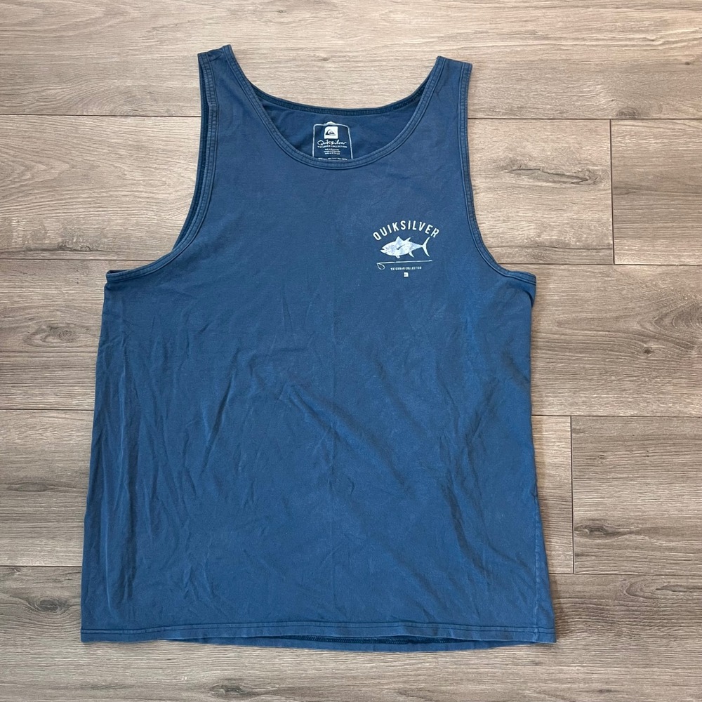 Quiksilver Waterman Collection Mens XL Blue Fishing Tuna Graphic Tank Top